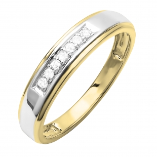 0.12 Carat (ctw) 18K Yellow Gold Plated Sterling Silver Round Diamond Men's Seven Stone Wedding Band