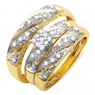 0.32 Carat (ctw) 10k Yellow Gold Round Diamond Ladies & Mens His Hers Bridal Engagement Ring Trio Set Matching Band 1/3 CT