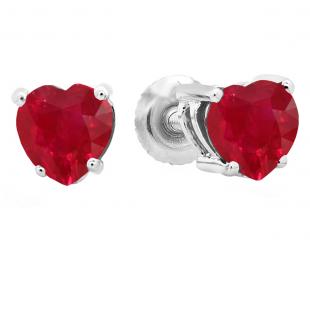 1.30 Carat (ctw) 14K White Gold Heart Shape Natural Ruby Ladies Stud Earrings 1 1/3 CT