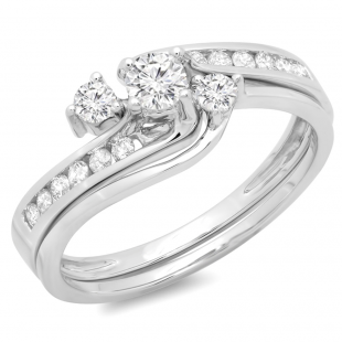 0.50 Carat 14K White Gold Diamond Swirl Engagement Ring - 3 Stone Setting, Size 7.5