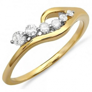 0.23 Carat (ctw) 14K Yellow Gold Real Round White Diamond Ladies Right Hand Journey Ring 1/4 CT