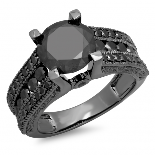 Trio Black Diamonds Engagement Ring Set, Wedding Anniversary