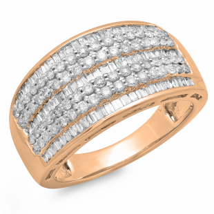 Dazzlingrock 14K Gold Diamond Wedding Band - 0.98 Carat Round & Baguette Cut Anniversary Ring