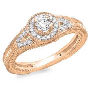 0.50 Carat (ctw) 14K Rose Gold Round Diamond Ladies Split Shank Bridal Vintage Halo Style Engagement Ring 1/2 CT