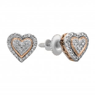0.23 Carat (ctw) 10K White Gold Round Cut Diamond Ladies Heart Shape Stud Earrings 1/4 CT