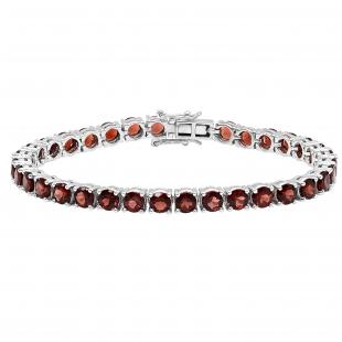 15.00 Carat (ctw) Sterling Silver Real Round Cut Garnet Ladies Tennis Bracelet