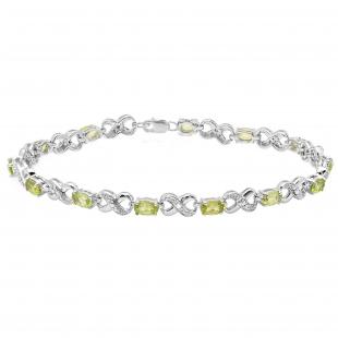 3.18 Carat (ctw) Sterling Silver Real Oval Cut Peridot & Round Cut White Diamond Ladies Infinity Link Tennis Bracelet
