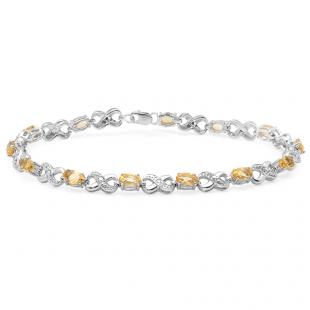 2.94 Carat (ctw) Sterling Silver Real Oval Cut Citrine & Round Cut White Diamond Ladies Infinity Link Tennis Bracelet