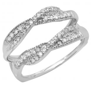 0.40 Carat (ctw) 14K White Gold Round Cut Diamond Ladies Anniversary Wedding Band Swirl Enhancer Guard Double Ring