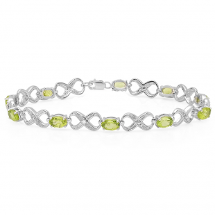 5.13 Carat (ctw) Sterling Silver Real Oval Cut Peridot & Round Cut White Diamond Ladies Infinity Link Tennis Bracelet
