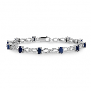 4.00 Carat (ctw) Sterling Silver Real Oval Cut Blue Sapphire & Round Cut White Diamond Ladies Infinity Link Bracelet