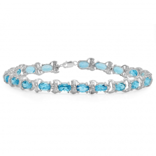 9.45 Carat (ctw) Sterling Silver Real Oval Cut Blue Topaz Ladies Link Bracelet