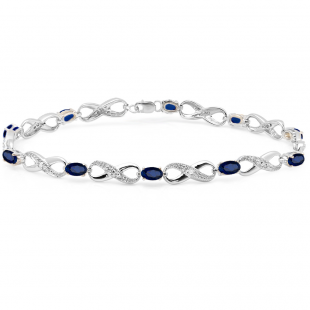 2.27 Carat (ctw) Sterling Silver Real Oval Cut Blue Sapphire & Round Cut White Diamond Ladies Infinity Link Tennis Bracelet