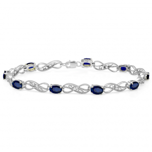4.11 Carat (ctw) Sterling Silver Real Oval Cut Blue Sapphire & Round Cut White Diamond Ladies Infinity Link Tennis Bracelet