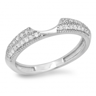 Diamond Wedding Bands For Women White Gold 14kt White Gold Womens Round Diamond Ring Guard Wrap Enhancer Wedding Band 1/4 Cttw Lab Grown