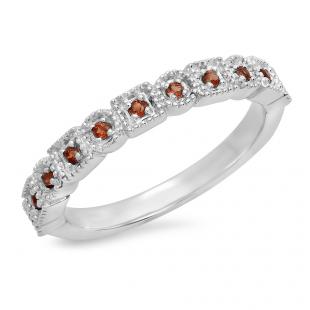 0.20 Carat (Ctw) 14K White Gold Round Garnet Ladies Vintage Style Anniversary Wedding Eternity Band Stackable Ring 1/5 CT