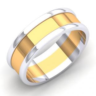 14K White & Yellow Gold Two Tone Polished Shiny Comfort Fit Men's Ring Wedding Band