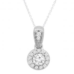 0.25 Carat (ctw) 10K White Gold Round White Diamond Ladies Halo Style Pendant 1/4 CT