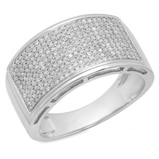 0.70 Carat (ctw) 10K White Gold Round Cut White Diamond Men's Flashy Micropave Hip Hop Pinky Ring 3/4 CT