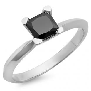 2.00 Carat (Ctw) 10K White Gold Princess Cut Black Diamond Ladies Solitaire Bridal Engagement Ring 2 CT