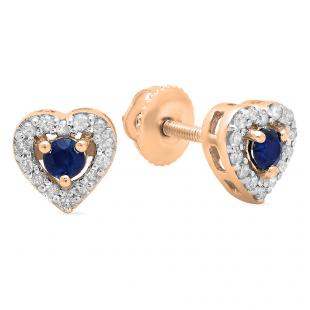 0.50 Carat (ctw) 10K Rose Gold Round Cut Blue Sapphire & White Diamond Ladies Halo Stud Earrings 1/2 CT