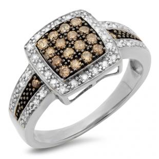 0.45 Carat (ctw) 18K White Gold Round Cut White & Champagne Diamond Ladies Bridal Fashion Right Hand Ring 1/2 CT