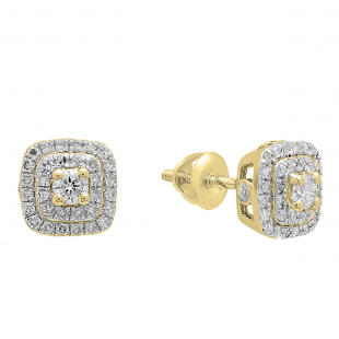 0.50 Carat (ctw) 18K Yellow Gold Round Cut White Diamond Ladies Halo Style Stud Earrings 1/2 CT