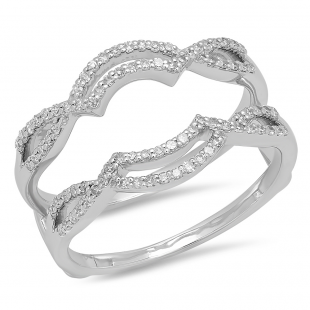 0.35 Carat (ctw) 14K White Gold Round Diamond Ladies Anniversary Wedding Band Enhancer Guard Double Ring 1/3 CT
