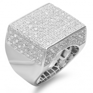 Men's Hip Hop Iced Out CZ Pinky Ring - 14k White Gold Finish, Sizes 6-12, Rectangle Brass Band