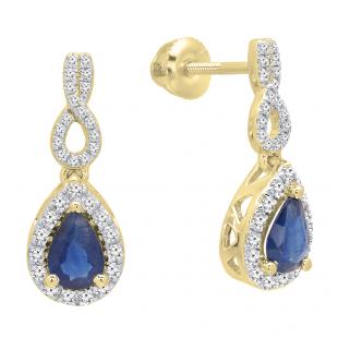 Dazzlingrock Collection 14K 6X4 MM Each Pear Gemstone & Round Diamond Ladies Halo Teardrop Stud Earrings Yellow Gold 