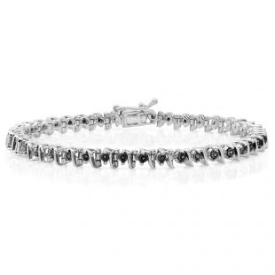 0.40 Carat (ctw) Sterling Silver Round Cut Black Diamond Ladies Tennis Bracelet