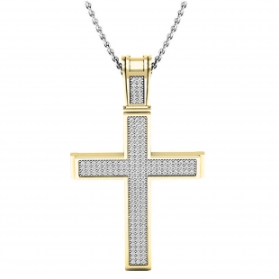 0.45 Carat (ctw) 14K Yellow Gold Round Diamond Men's Religious Cross Pendant 1/2 CT (Chain Included)