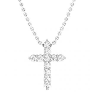 0.45 Carat (Ctw) 14K White Gold Round Diamond Ladies Cross Pendant 1/2 CT (Silver Chain Included)