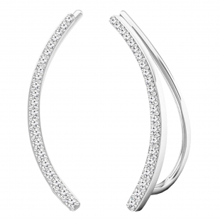 0.22 Carat (Ctw) Sterling Silver Round Cut White Diamond Ladies Crawler Climber Earrings 1/4 CT