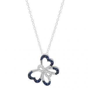 10K White Gold Round Blue Sapphire & White Diamond Ladies Infinity Butterfly Pendant