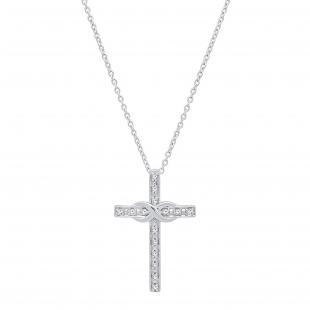 0.10 Carat (Ctw) Sterling Silver Round White Diamond Ladies Cross Pendant (Silver Chain Included)