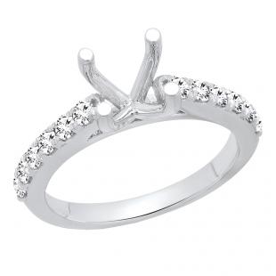 0.50 Carat (ctw) 14K White Gold Round Diamond Semi Mount Bridal Engagement Ring 1/2 CT