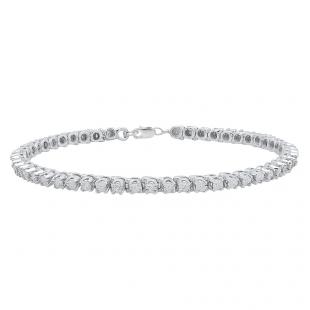 0.10 Carat (ctw) Sterling Silver Round Cut White Diamond Ladies Tennis Bracelet 1/10 CT