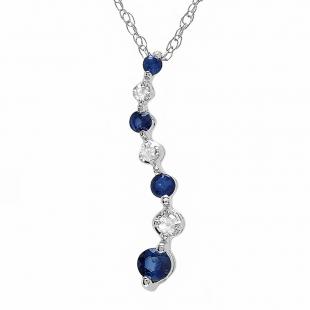 10K White Gold Round White Diamond & Blue Sapphire Ladies Graduating Journey of Life Pendant