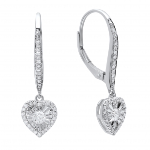 0.55 Carat (ctw) Sterling Silver Round White Diamond Ladies Heart Shape Dangling Drop Earrings 1/2 CT