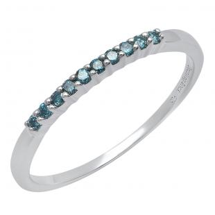 0.15 Carat (ctw) Sterling Silver Round Blue Diamond Ladies Anniversary Wedding Band Stackable Ring