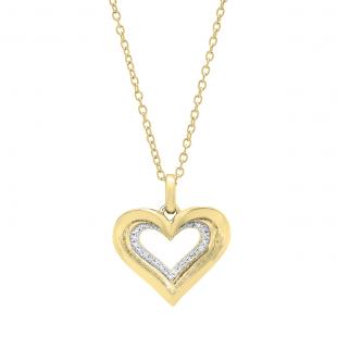 0.10 Carat (ctw) 18K Yellow Gold Round Diamond Ladies Heart Pendant 1/10 CT (Gold Chain Included)