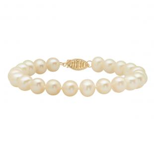 14K Yellow Gold Round Cultured Fresh Water Pearl Strand Bracelet