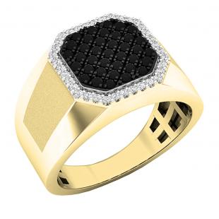 Dazzlingrock Men's Black & White Diamond Square Ribbed Ring – 0.50 CTW, 10K/14K/18K Gold Or Sterling Silver - View #7