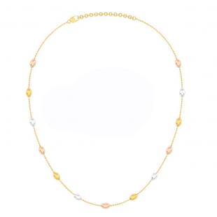 Three Tone Ladies Diamond Cut Bead Cable Chain Necklace, 10K White, Yellow & Rose Gold