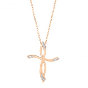 Dazzlingrock Collection 10K White Gold Sideways Cross Pendant With 0.07 CT Diamonds & Included Chain - View #3