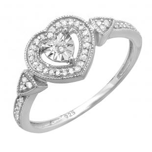 0.15 Carat (ctw) Round White Diamond Bridal Heart Shaped Engagement Promise Ring Sterling Silver