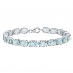 8X6 mm Each Oval Blue Topaz Ladies Tennis Bracelet, Sterling Silver