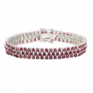 Real Round Genuine Ruby Ladies Tennis Bracelet 18K White Gold Plated Sterling Silver