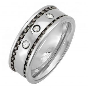0.25 Carat (ctw) Carbide Men's Ladies Unisex 3 Stone Cubic Zirconia CZ Ring Comfort Fit Wedding Band 1/4 CT , Tungsten